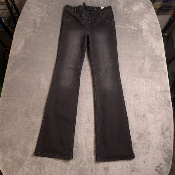 We The Free Womens Lace-Up Boot Cut Jeans 29 Mid Rise Black Denim Stretch - Picture 4 of 8